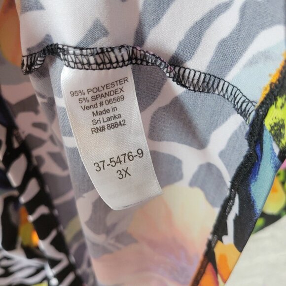 Roamans Women Top 3X Short Sleeve Yellow Floral Poly Blend Career FLO32E - Picture 8 of 8